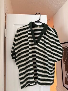 Green and White Striped Knit Polo Top - Madewell XL